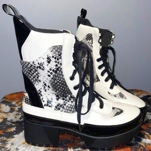 Brand new black and white combat boots